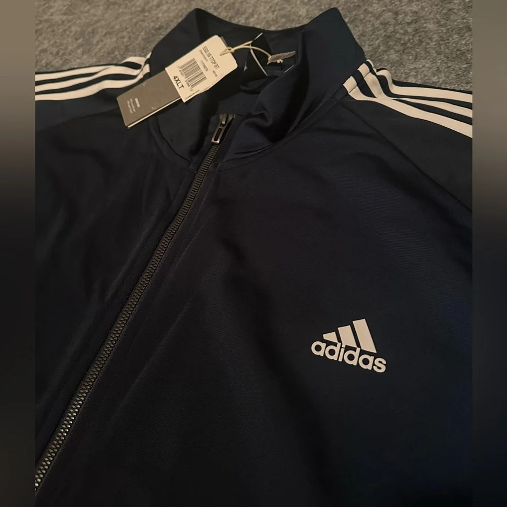 NWT Men’s Adidas Blue/White Stripes Training Track Full Zip Jacket - 4XLT
